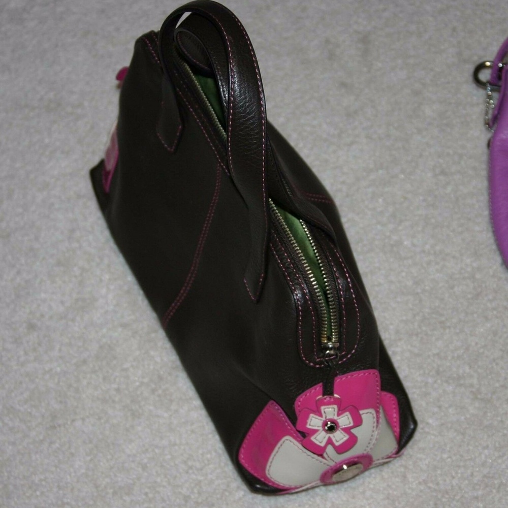 Gianni Bini Brown Floral Leather Tote Purse EUC